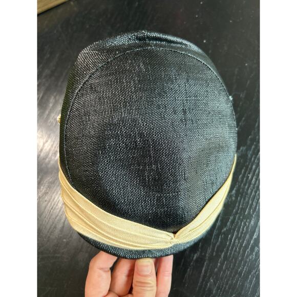 Black Cream  Fascinator- Cap- Evelyn Varon- beaded detail- one missing bead - Picture 2 of 6